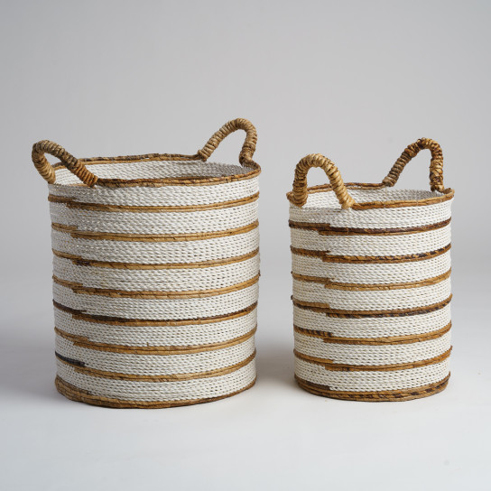 2 cestas de mimbre grande de fibra vegetal crudo y marrón XL-M Sethi