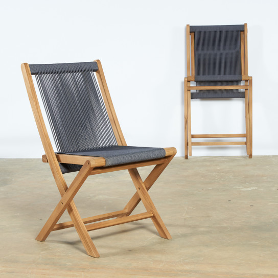 Conjunto de 2 sillas de jardín de teca y cuerda gris oscuro Kristo