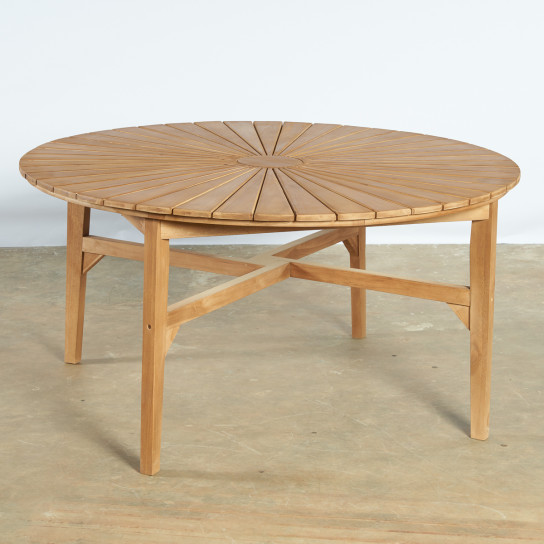 Conjunto de mesa redonda de teca y 6 sillas plegables