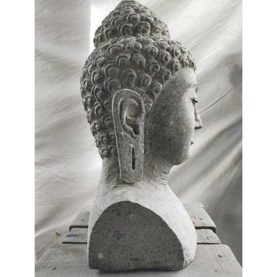 Estatua exterior zen busto de buda de piedra volcánica 70 cm