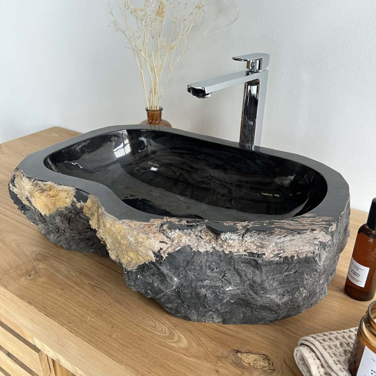 Lavabo de cuarto de baño encimera de madera fosilizada negro