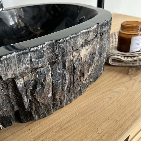 Lavabo encimera para cuarto de baño de madera petrificada fosilizada 45 cm