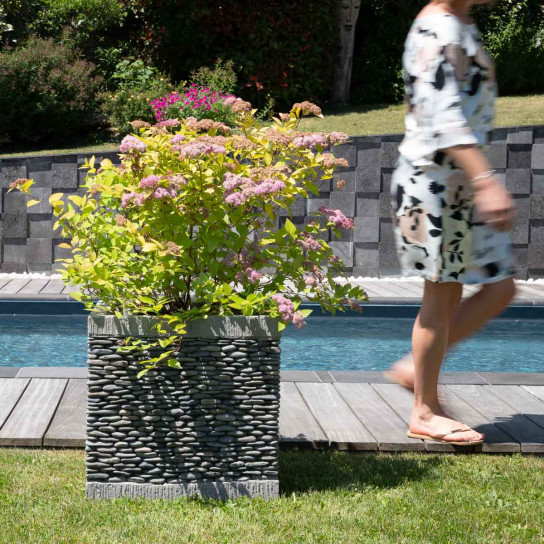 Maceta tiesto jardinera cuadrada cubo piedra 50 cm jardín zen terraza