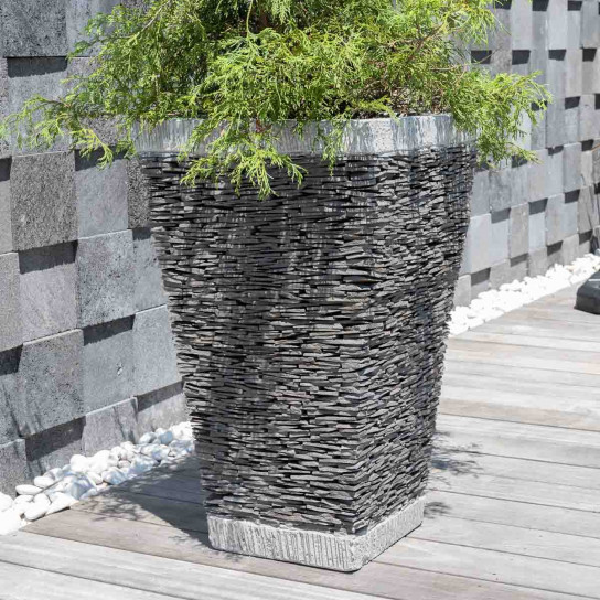 Maceta tiesto jardinera cuadrada pizarra 80cm piedra natural