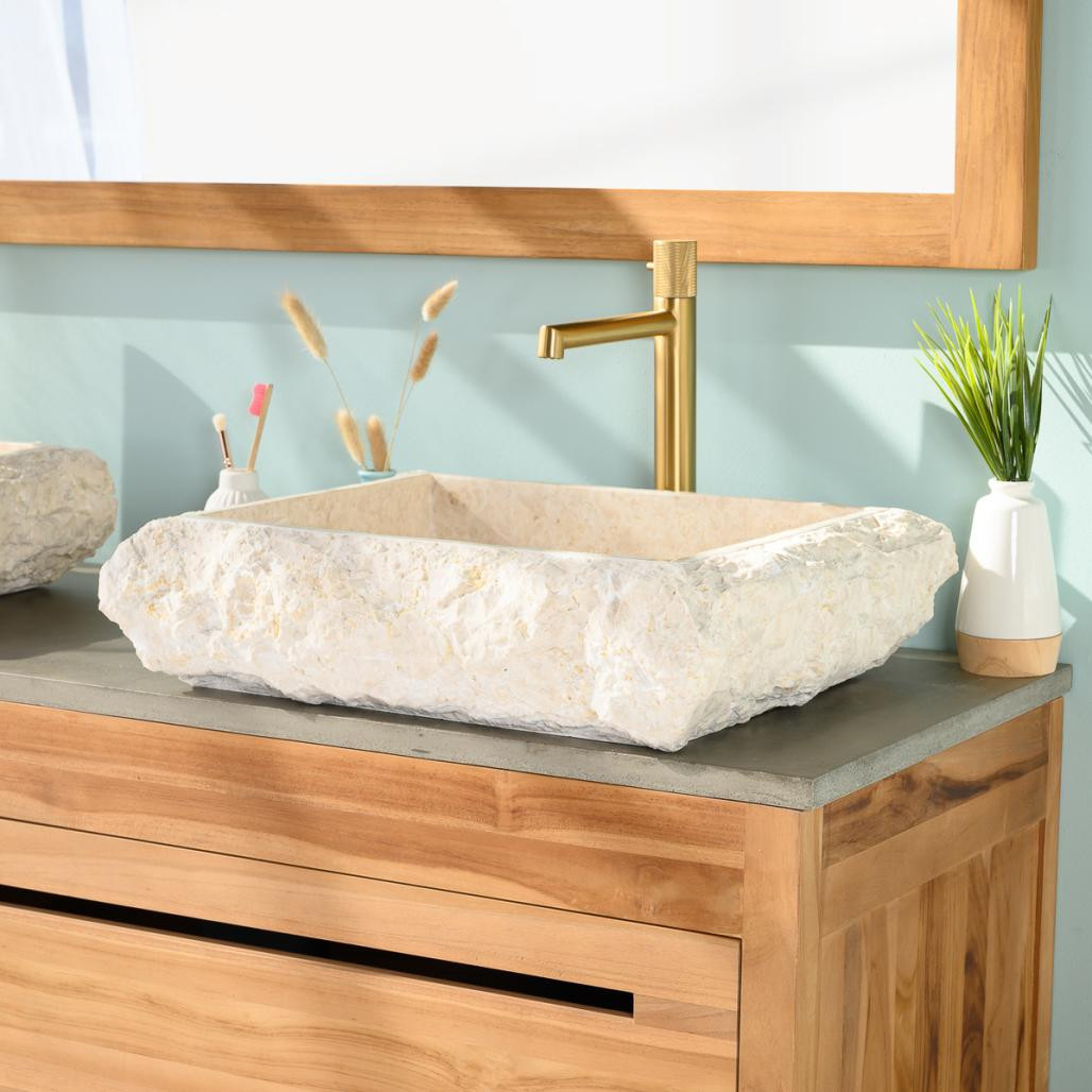Lavabo encimera rectángulo de mármol Nápoles crema