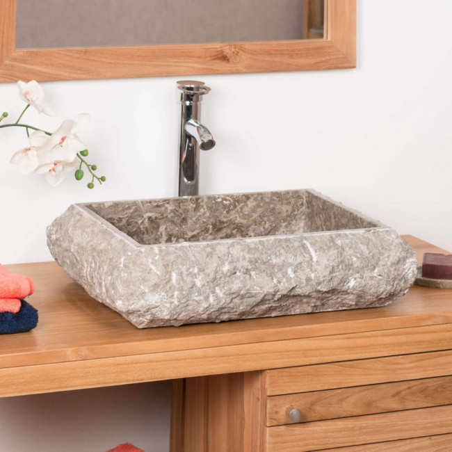 Lavabo sobre encimera rectángulo de mármol Nápoles gris
