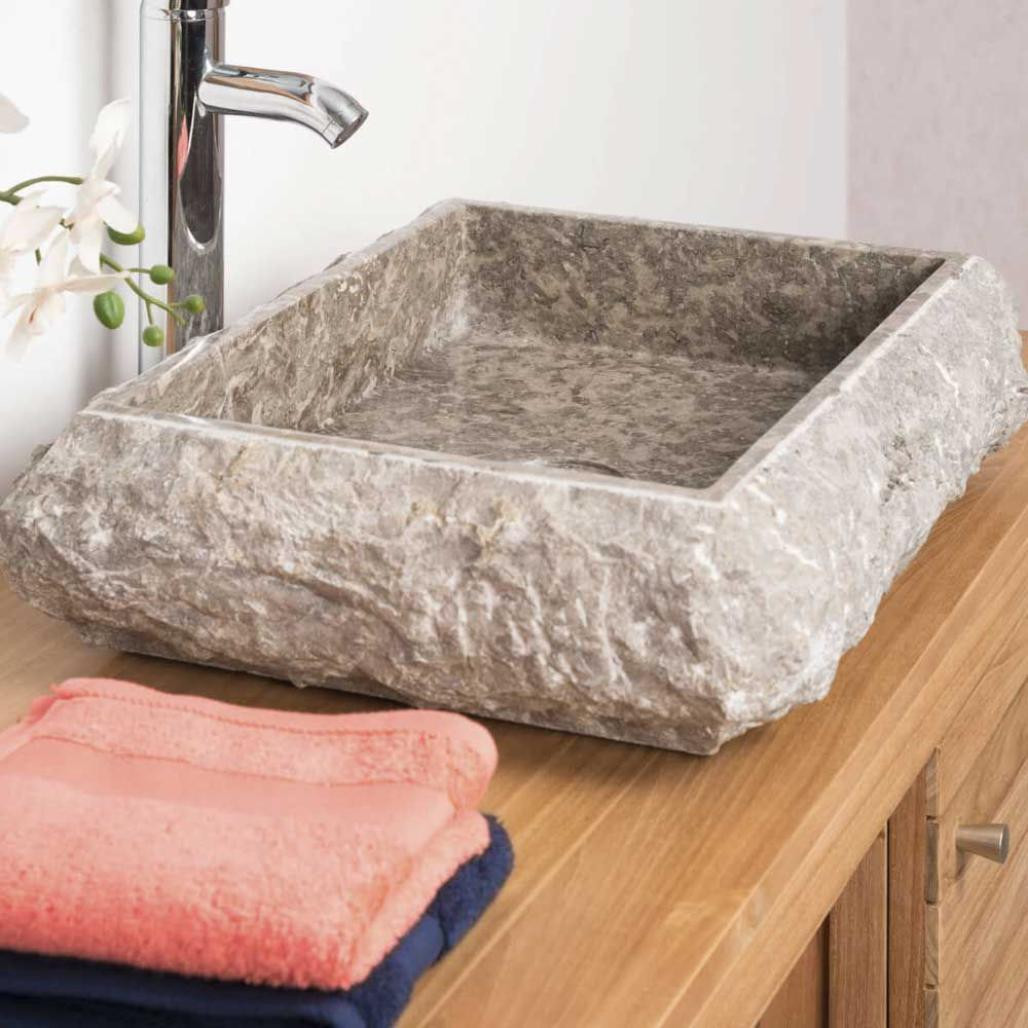 Lavabo sobre encimera rectángulo de mármol Nápoles gris