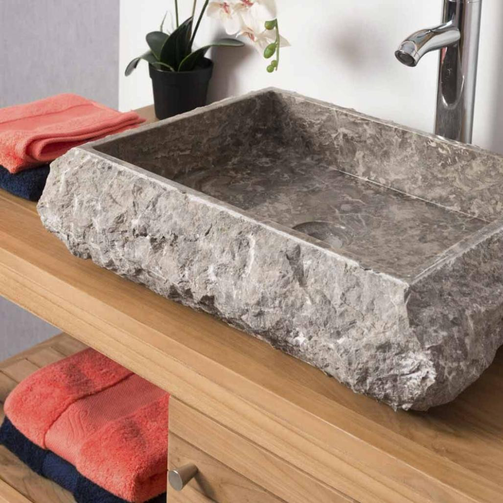 Lavabo sobre encimera rectángulo de mármol Nápoles gris