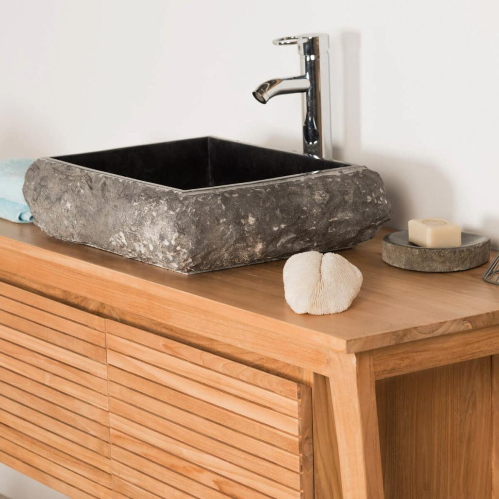 Lavabo sobre encimera rectángulo de piedra mármol Nápoles negro