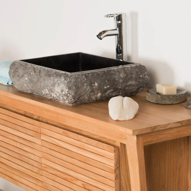 Lavabo sobre encimera rectángulo de piedra mármol Nápoles negro