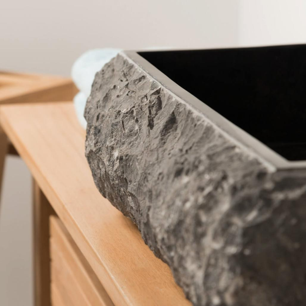 Lavabo sobre encimera rectángulo de piedra mármol Nápoles negro Lavabo sobre encimera rectángulo de piedra mármol Nápoles negro