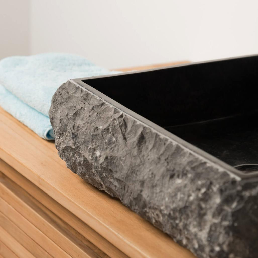 Lavabo sobre encimera rectángulo de piedra mármol Nápoles negro Lavabo sobre encimera rectángulo de piedra mármol Nápoles negro