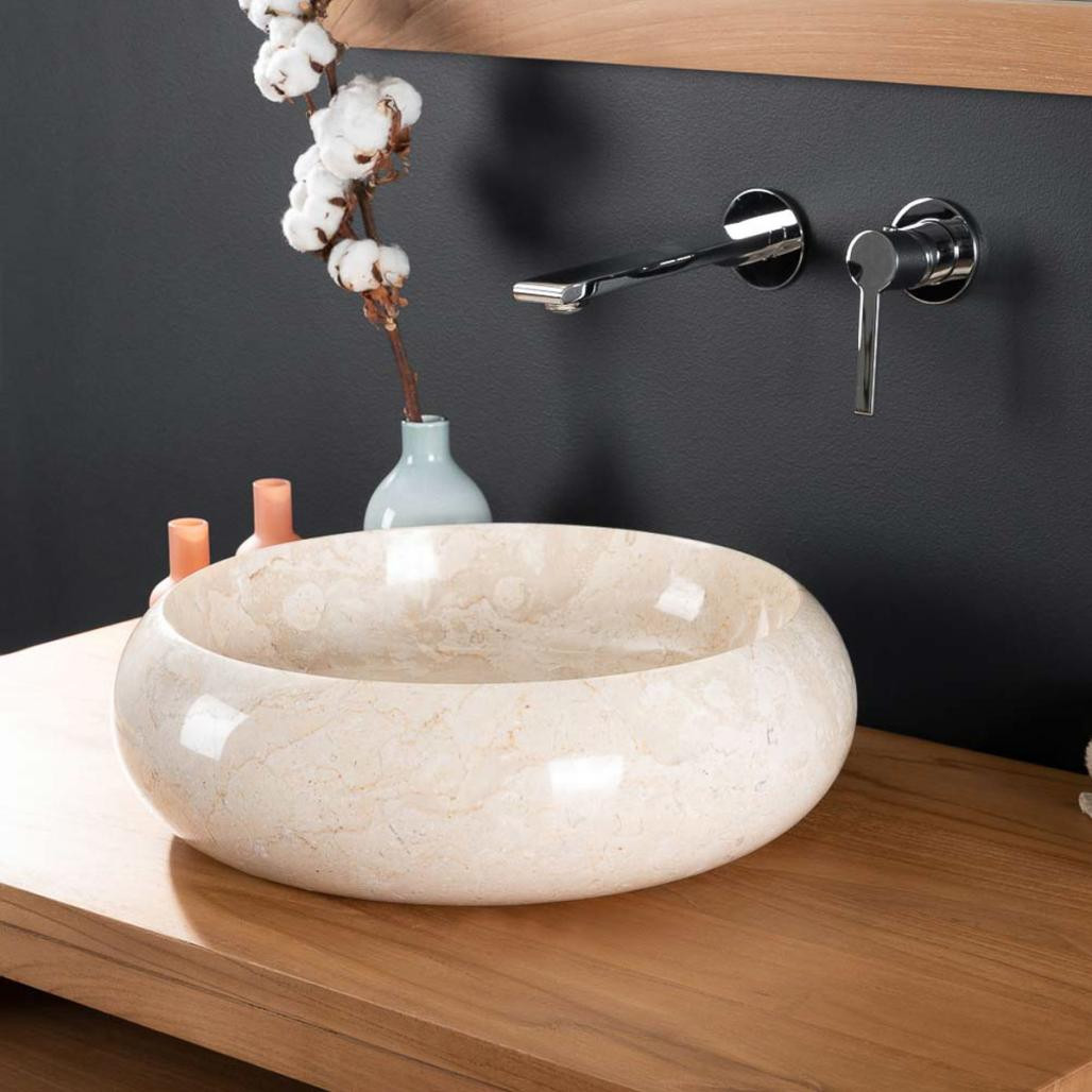 Lavabo sobre encimera redondo de mármol Venecia crema 40 cm Lavabo sobre encimera redondo de mármol Venecia crema 40 cm