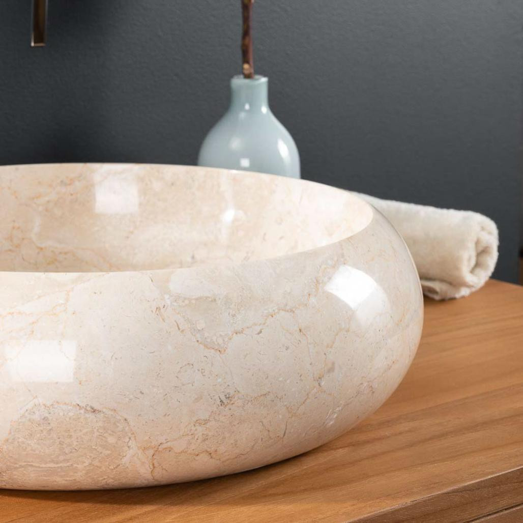 Lavabo sobre encimera redondo de mármol Venecia crema 40 cm Lavabo sobre encimera redondo de mármol Venecia crema 40 cm