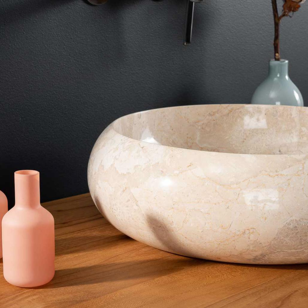 Lavabo sobre encimera redondo de mármol Venecia crema 40 cm Lavabo sobre encimera redondo de mármol Venecia crema 40 cm