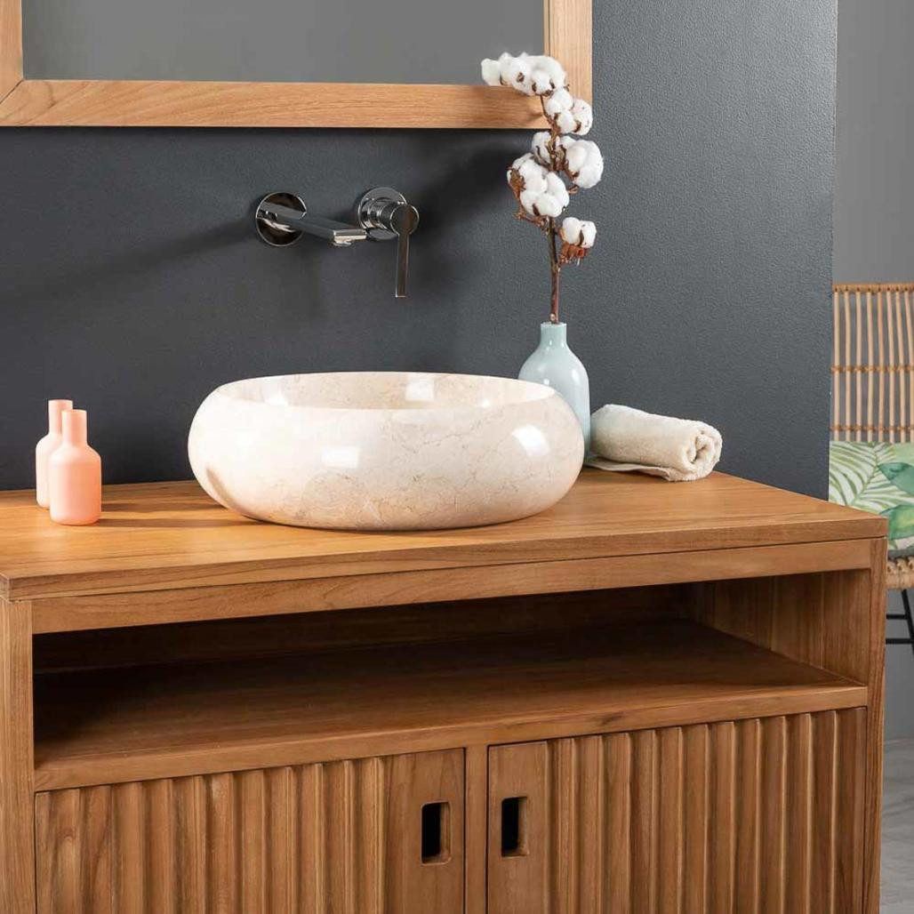 Lavabo sobre encimera redondo de mármol Venecia crema 40 cm Lavabo sobre encimera redondo de mármol Venecia crema 40 cm