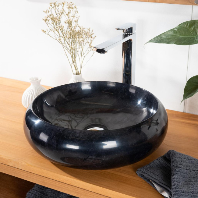Lavabo sobre encimera de mármol cuarto de baño Venecia negro 40 cm