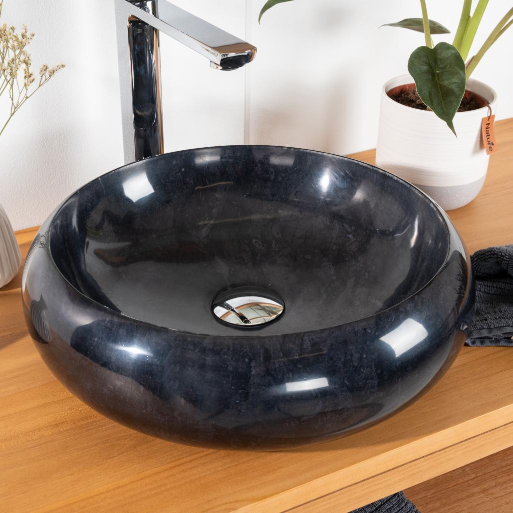 Lavabo sobre encimera de mármol cuarto de baño Venecia negro 40 cm Lavabo sobre encimera de mármol cuarto de baño Venecia negro 40 cm