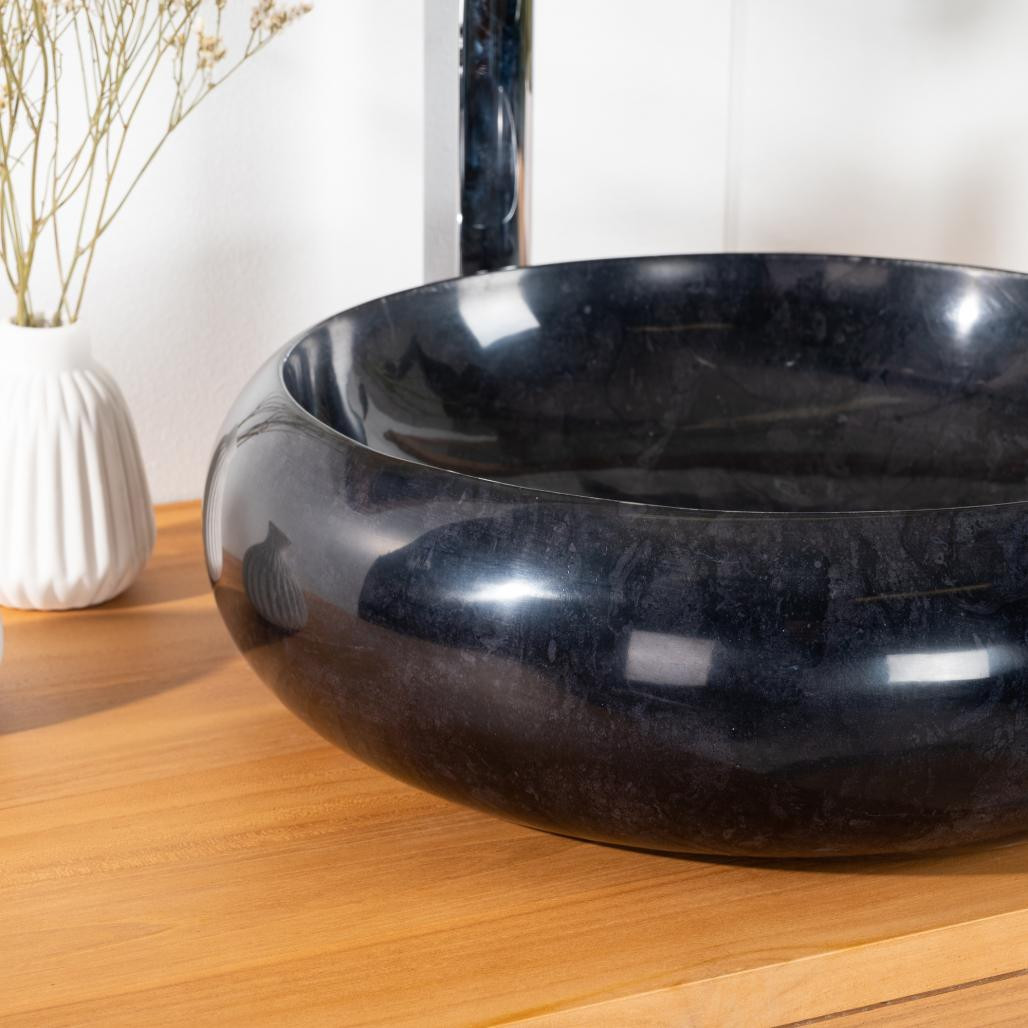 Lavabo sobre encimera de mármol cuarto de baño Venecia negro 40 cm Lavabo sobre encimera de mármol cuarto de baño Venecia negro 40 cm