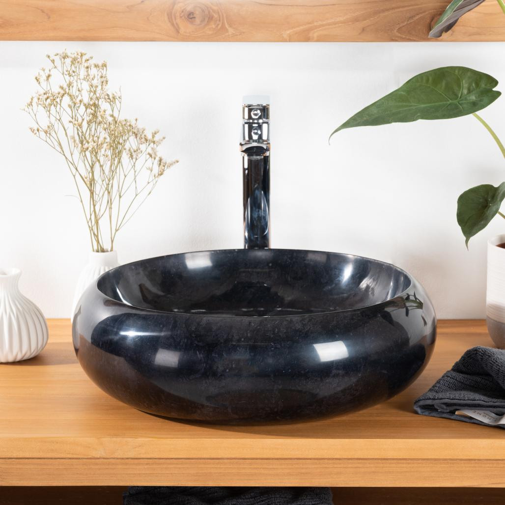 Lavabo sobre encimera de mármol cuarto de baño Venecia negro 40 cm Lavabo sobre encimera de mármol cuarto de baño Venecia negro 40 cm