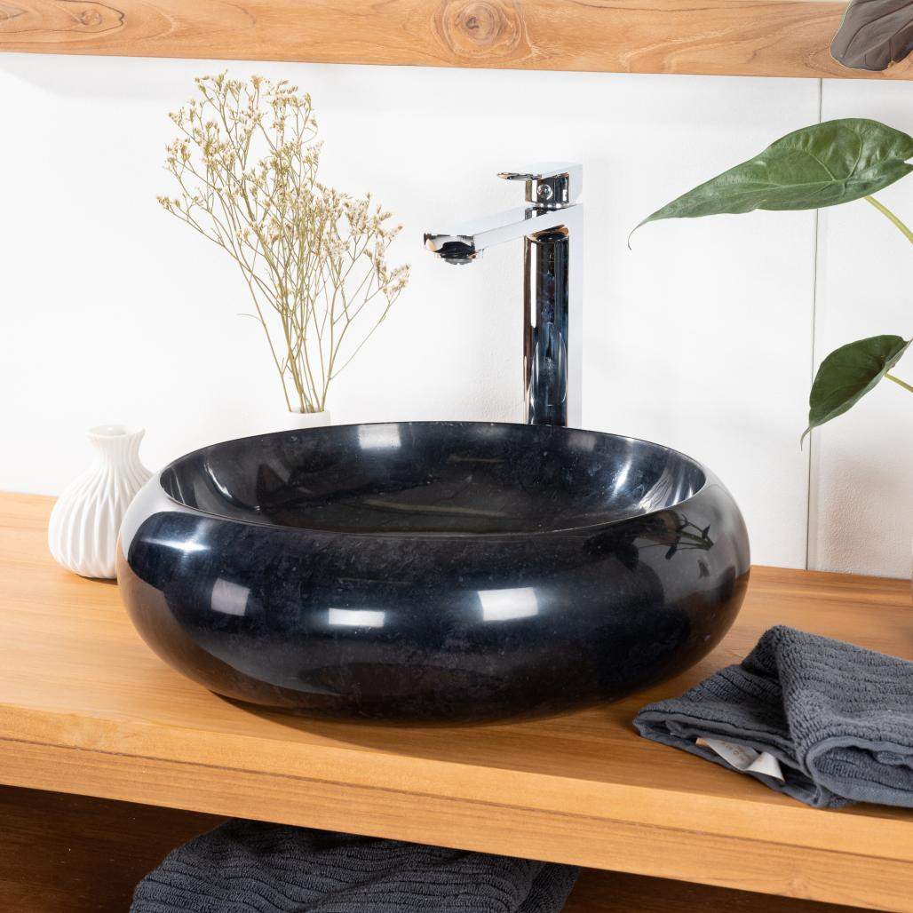 Lavabo sobre encimera de mármol cuarto de baño Venecia negro 40 cm Lavabo sobre encimera de mármol cuarto de baño Venecia negro 40 cm