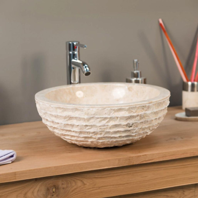 Lavabo sobre encimera de mármol cuarto de baño Vesubio crema 40 cm