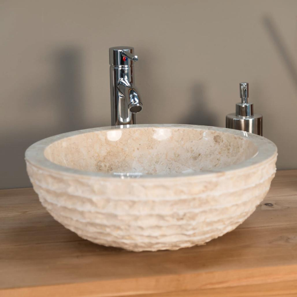 Lavabo sobre encimera de mármol cuarto de baño Vesubio crema 40 cm Lavabo sobre encimera de mármol cuarto de baño Vesubio crema 40 cm