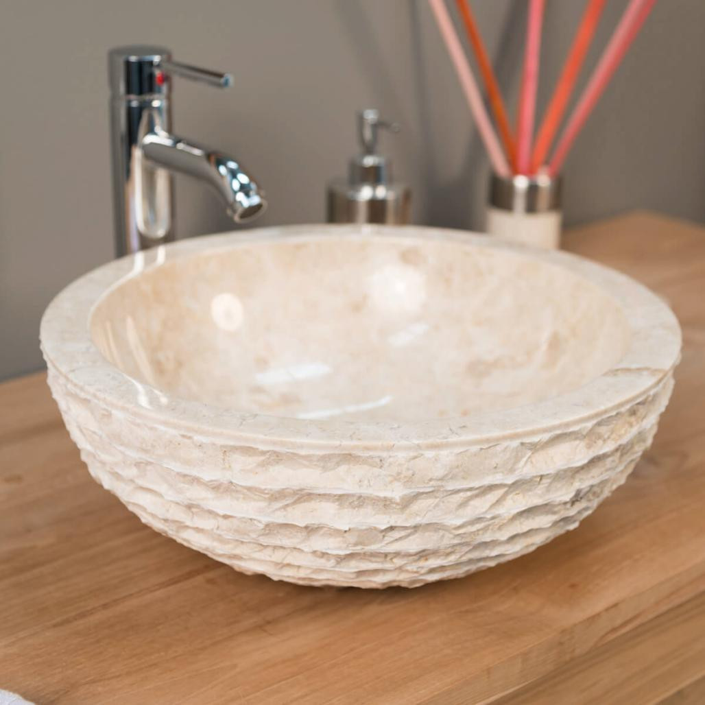 Lavabo sobre encimera de mármol cuarto de baño Vesubio crema 40 cm Lavabo sobre encimera de mármol cuarto de baño Vesubio crema 40 cm