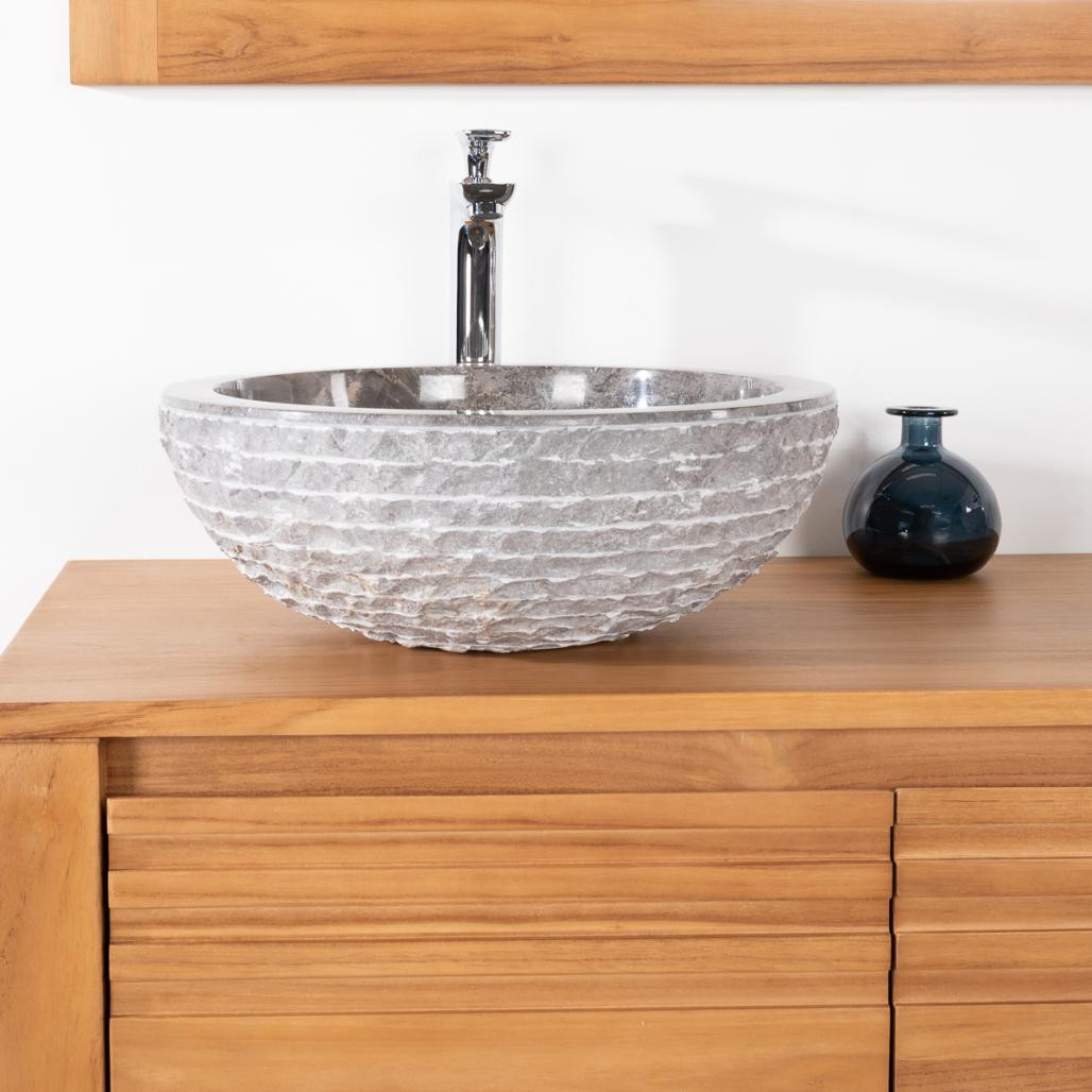 Lavabo de piedra para cuarto de baño Vesubio gris topo 40 cm