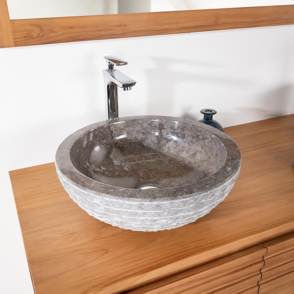 Lavabo de piedra para cuarto de baño Vesubio gris topo 40 cm