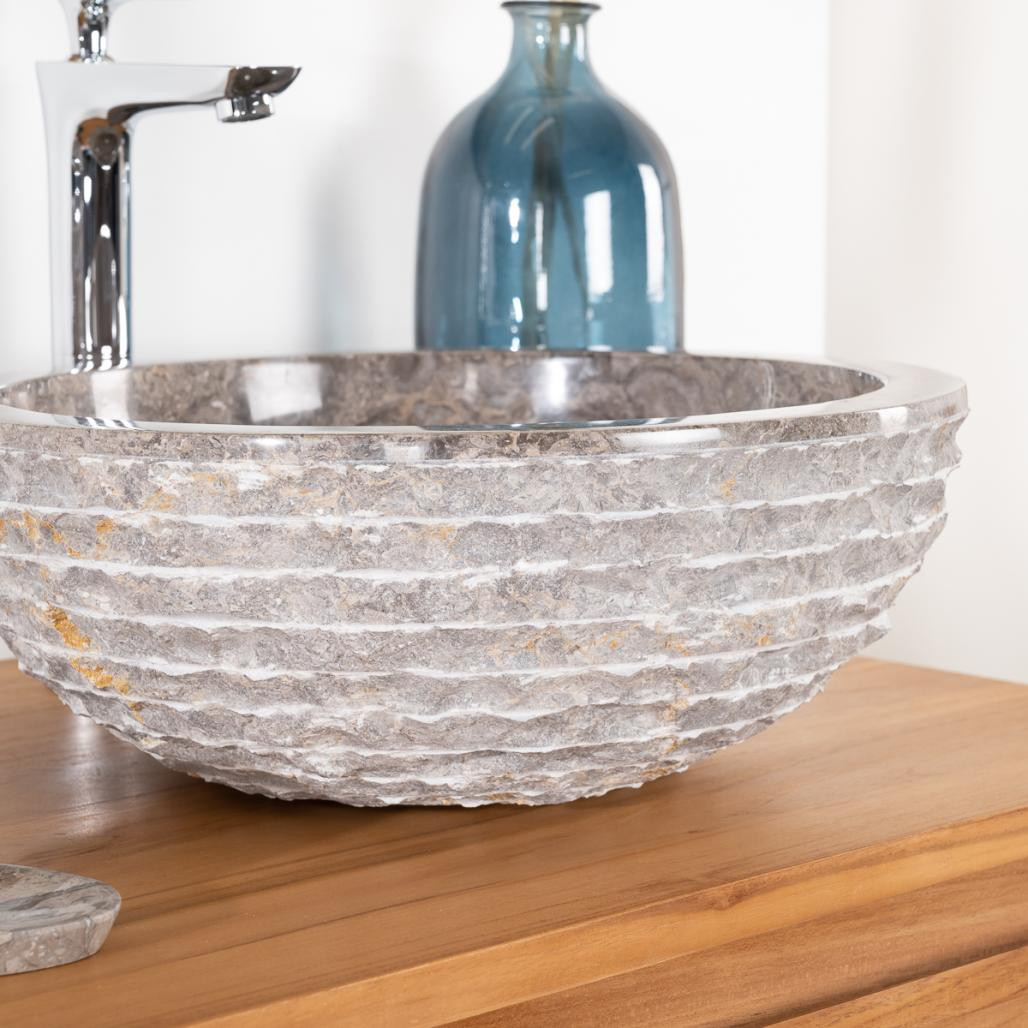 Lavabo de piedra para cuarto de baño Vesubio gris topo 40 cm