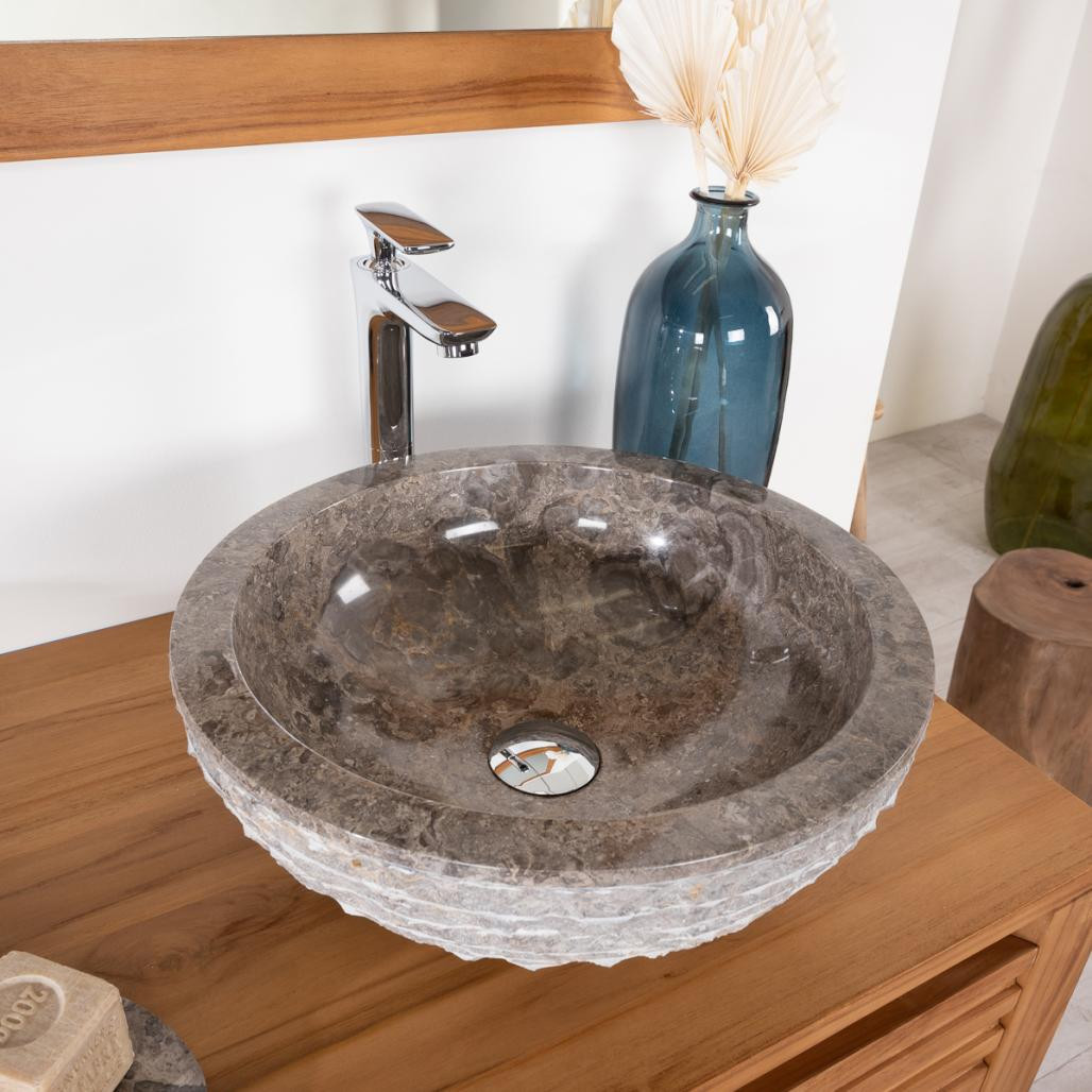 Lavabo de piedra para cuarto de baño Vesubio gris topo 40 cm