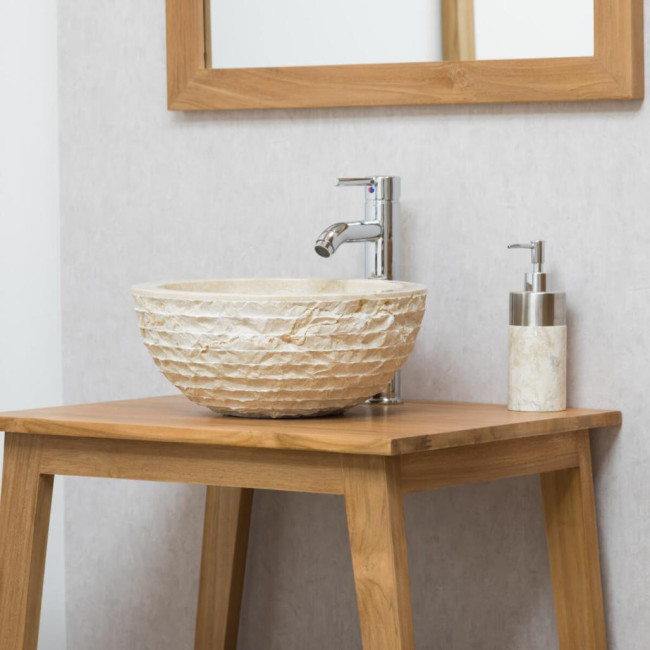 Lavabo sobre encimera redondo de piedra Vesubio crema 35 cm