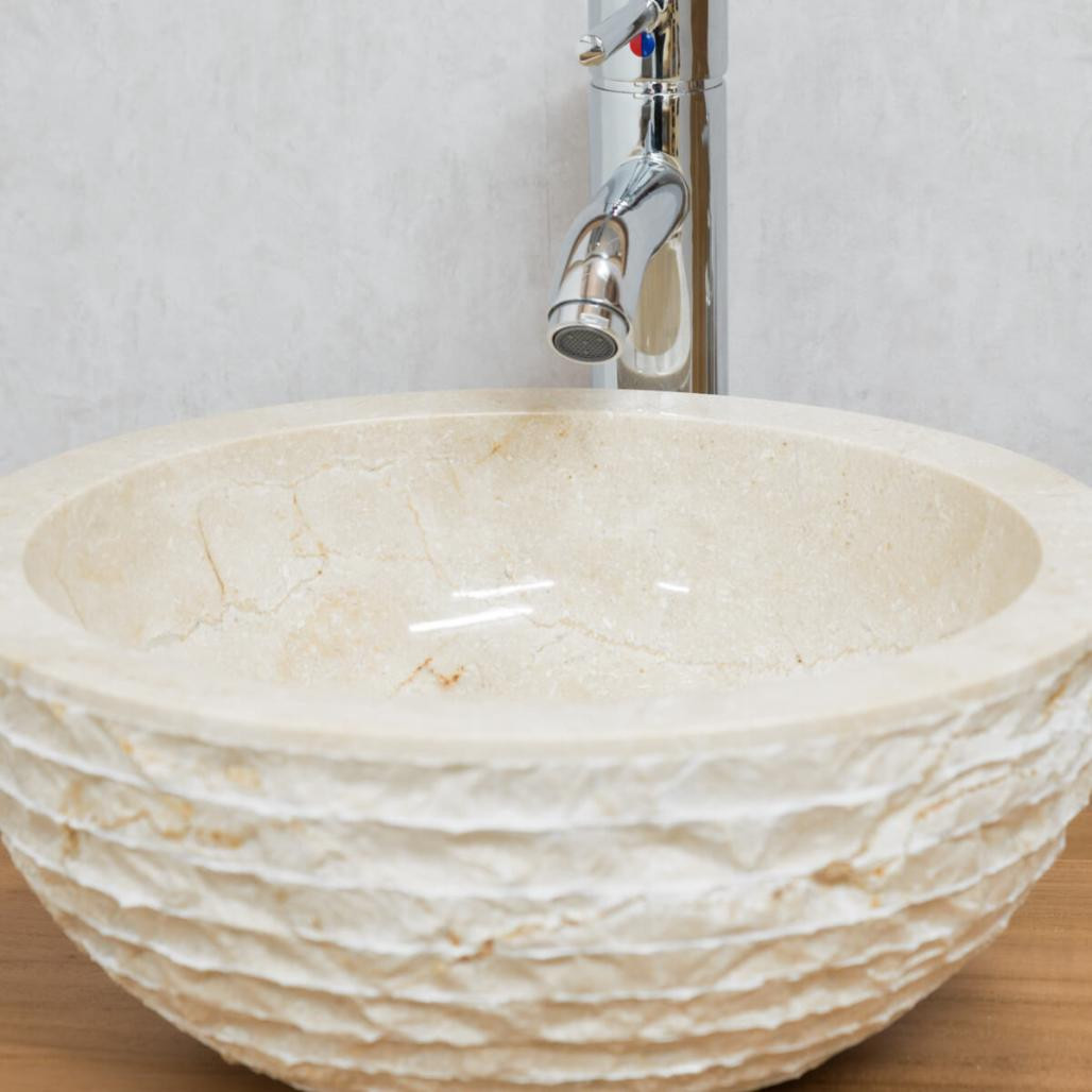 Lavabo sobre encimera redondo de piedra Vesubio crema 35 cm