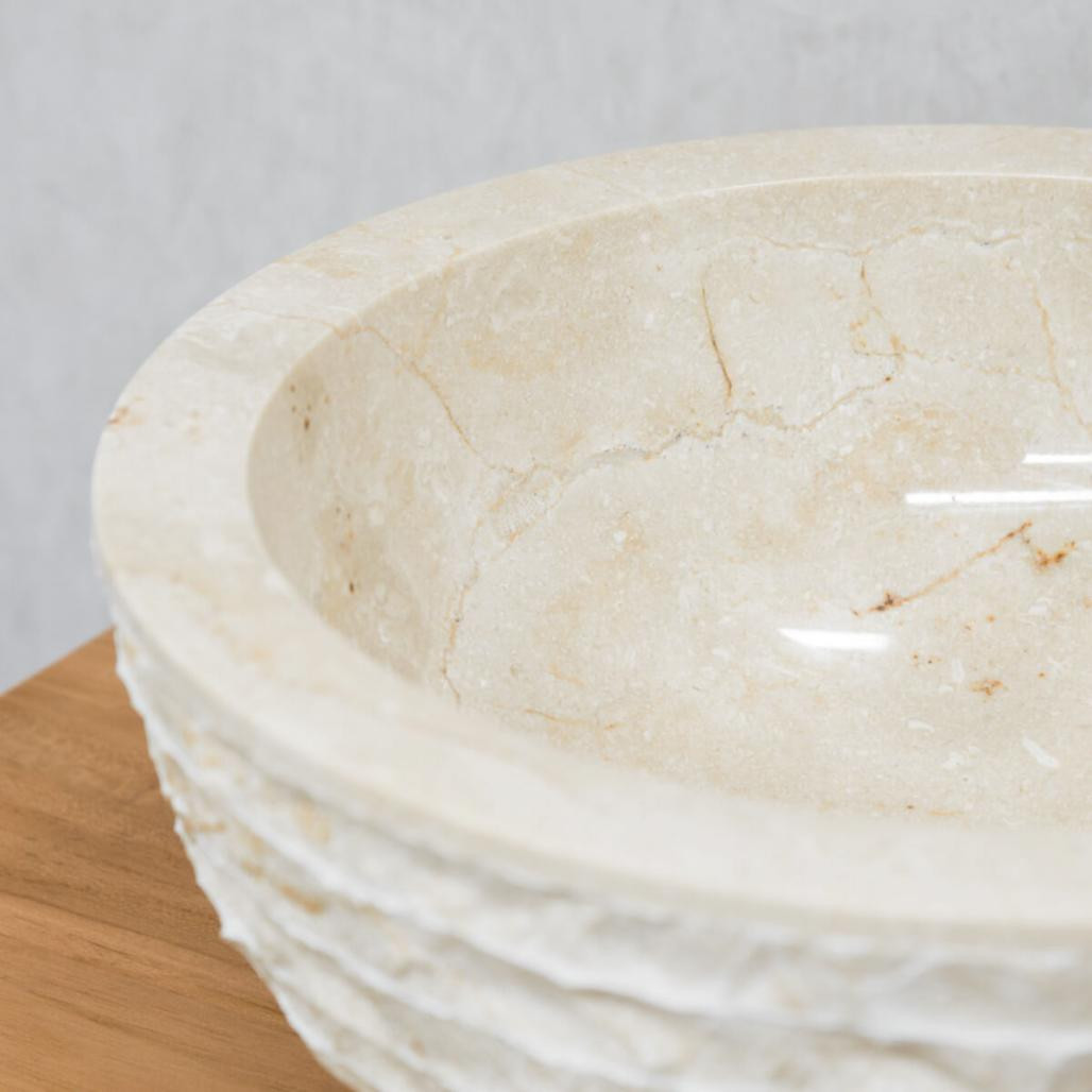 Lavabo sobre encimera redondo de piedra Vesubio crema 35 cm