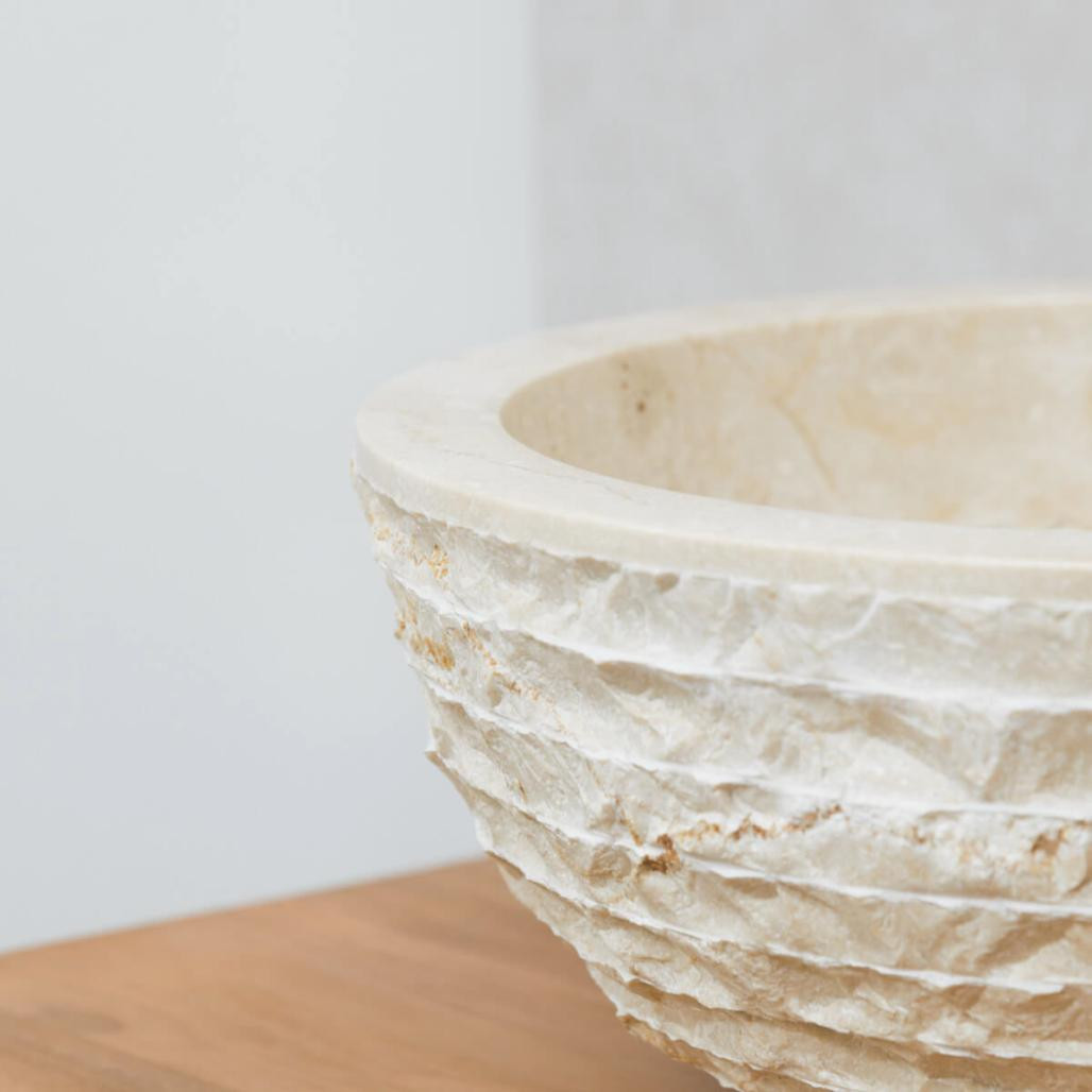 Lavabo sobre encimera redondo de piedra Vesubio crema 35 cm