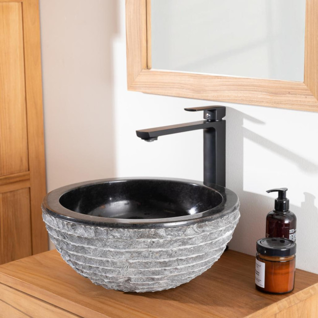 Lavabo sobre encimera de piedra de mármol Vesubio negro 35 cm