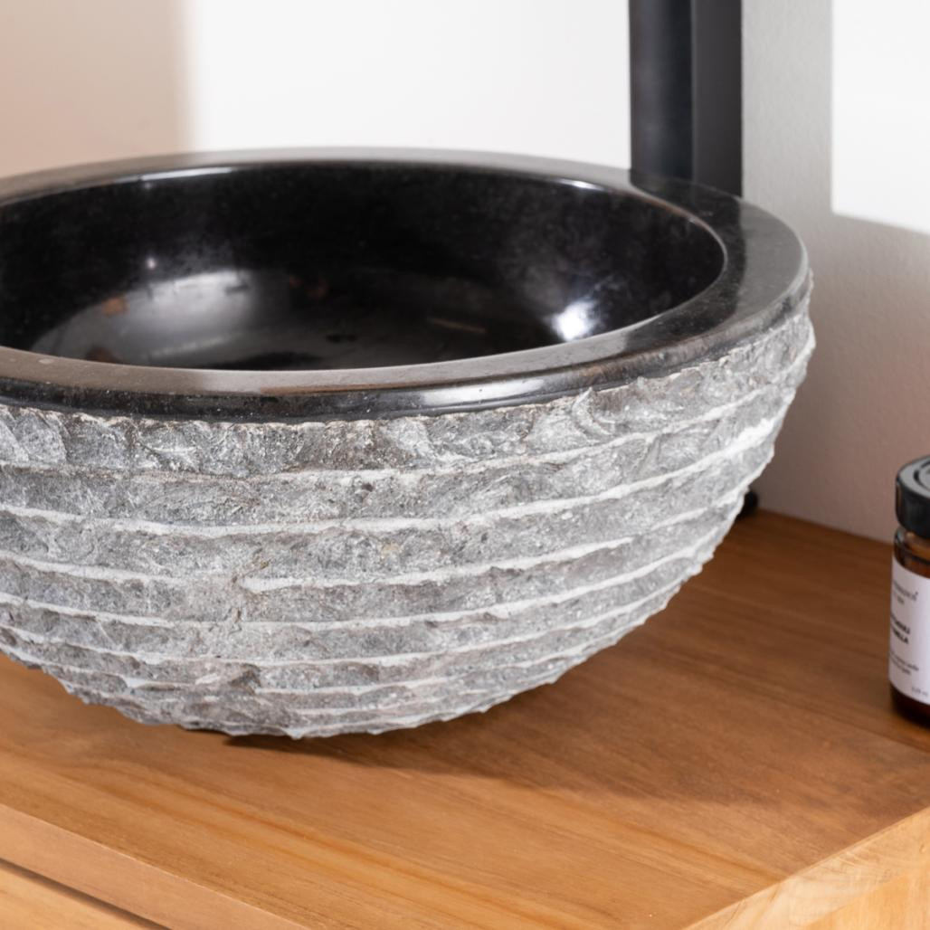 Lavabo sobre encimera de piedra de mármol Vesubio negro 35 cm Lavabo sobre encimera de piedra de mármol Vesubio negro 35 cm