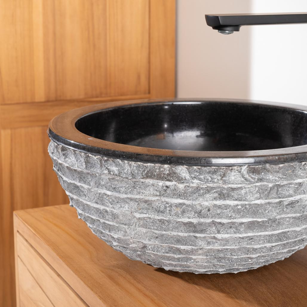 Lavabo sobre encimera de piedra de mármol Vesubio negro 35 cm Lavabo sobre encimera de piedra de mármol Vesubio negro 35 cm