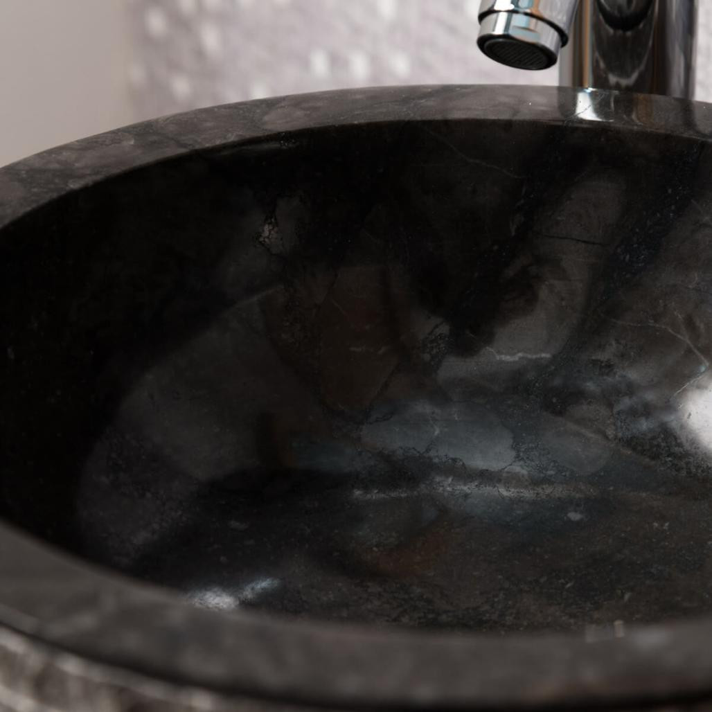 Lavabo sobre encimera de piedra de mármol Vesubio negro 35 cm Lavabo sobre encimera de piedra de mármol Vesubio negro 35 cm