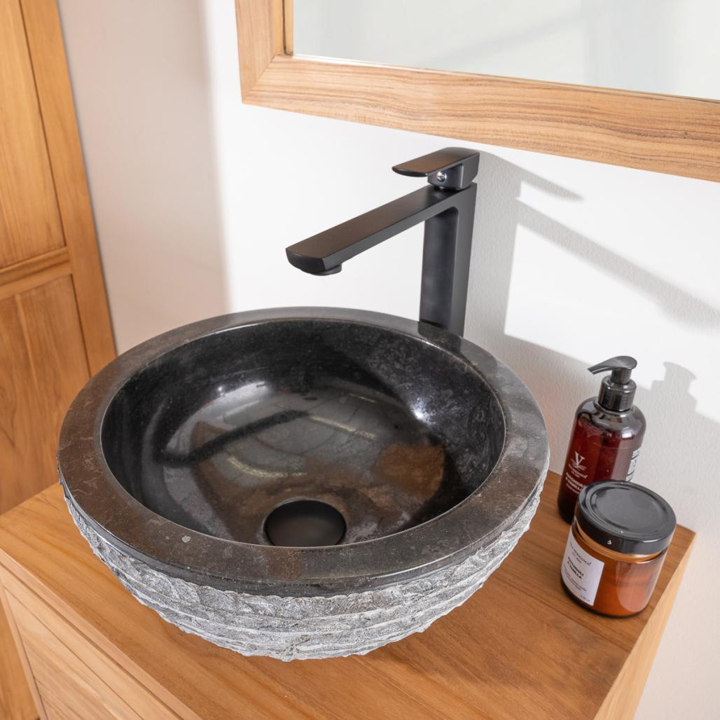 Lavabo sobre encimera de piedra de mármol Vesubio negro 35 cm Lavabo sobre encimera de piedra de mármol Vesubio negro 35 cm