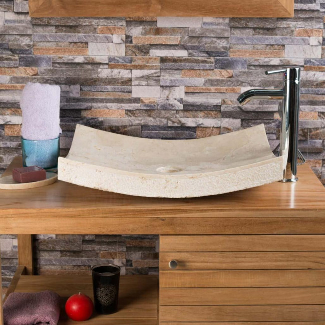 Lavabo sobre encimera rectángulo 50 cm de piedra mármol Génova crema