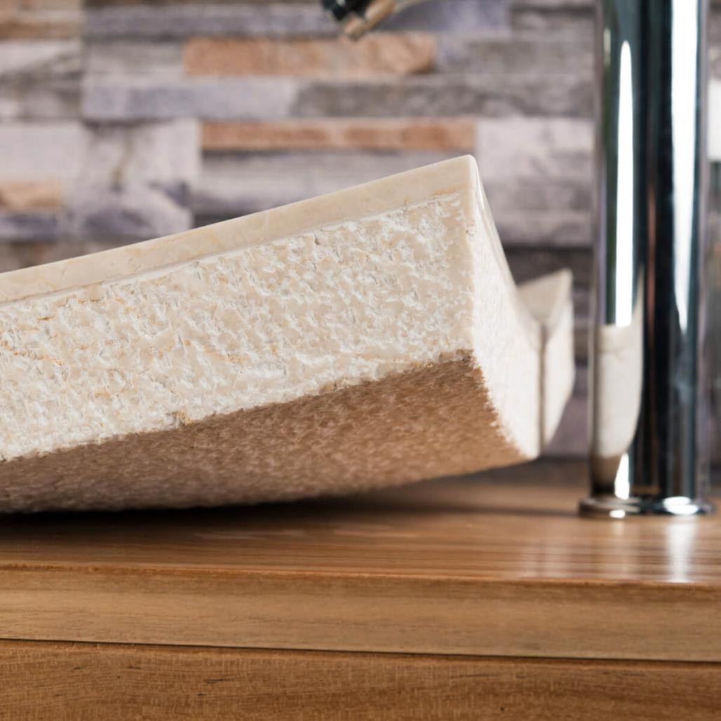 Lavabo sobre encimera rectángulo 50 cm de piedra mármol Génova crema