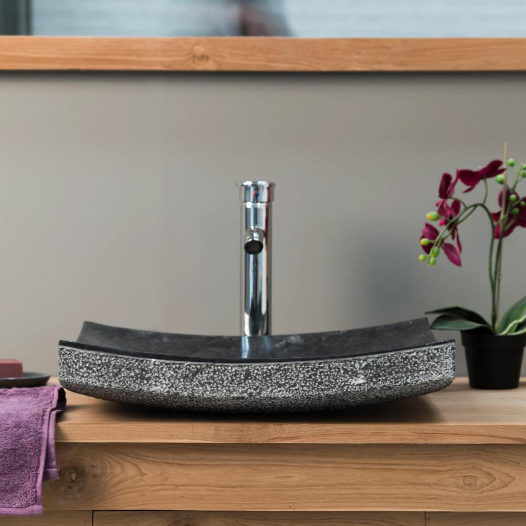 Lavabo sobre encimera rectángulo 50cm piedra mármol Génova negro Lavabo sobre encimera rectángulo 50cm piedra mármol Génova negro