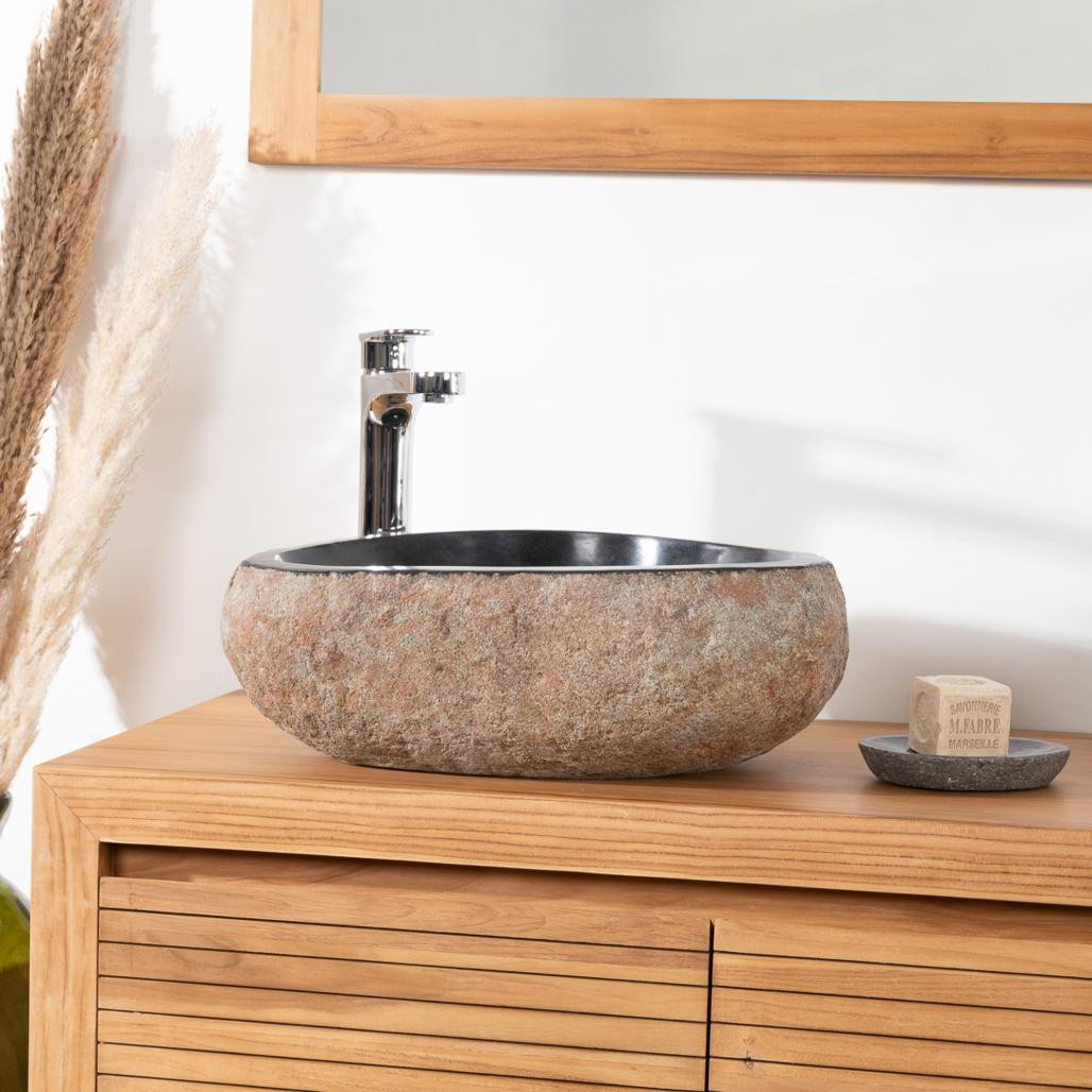 Lavabo sobre encimera de piedra natural piedra de río 40 cm