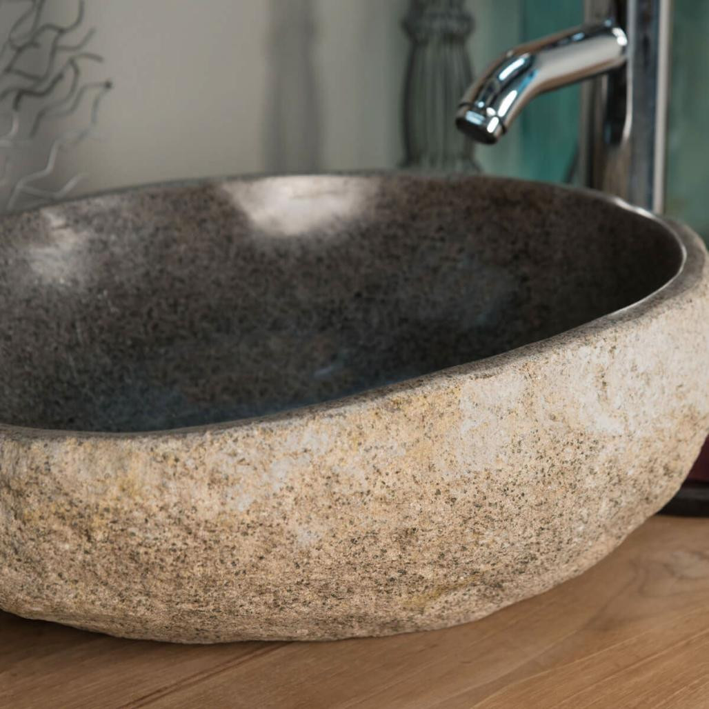 Lavabo sobre encimera de piedra natural piedra de río 40 cm Lavabo sobre encimera de piedra natural piedra de río 40 cm