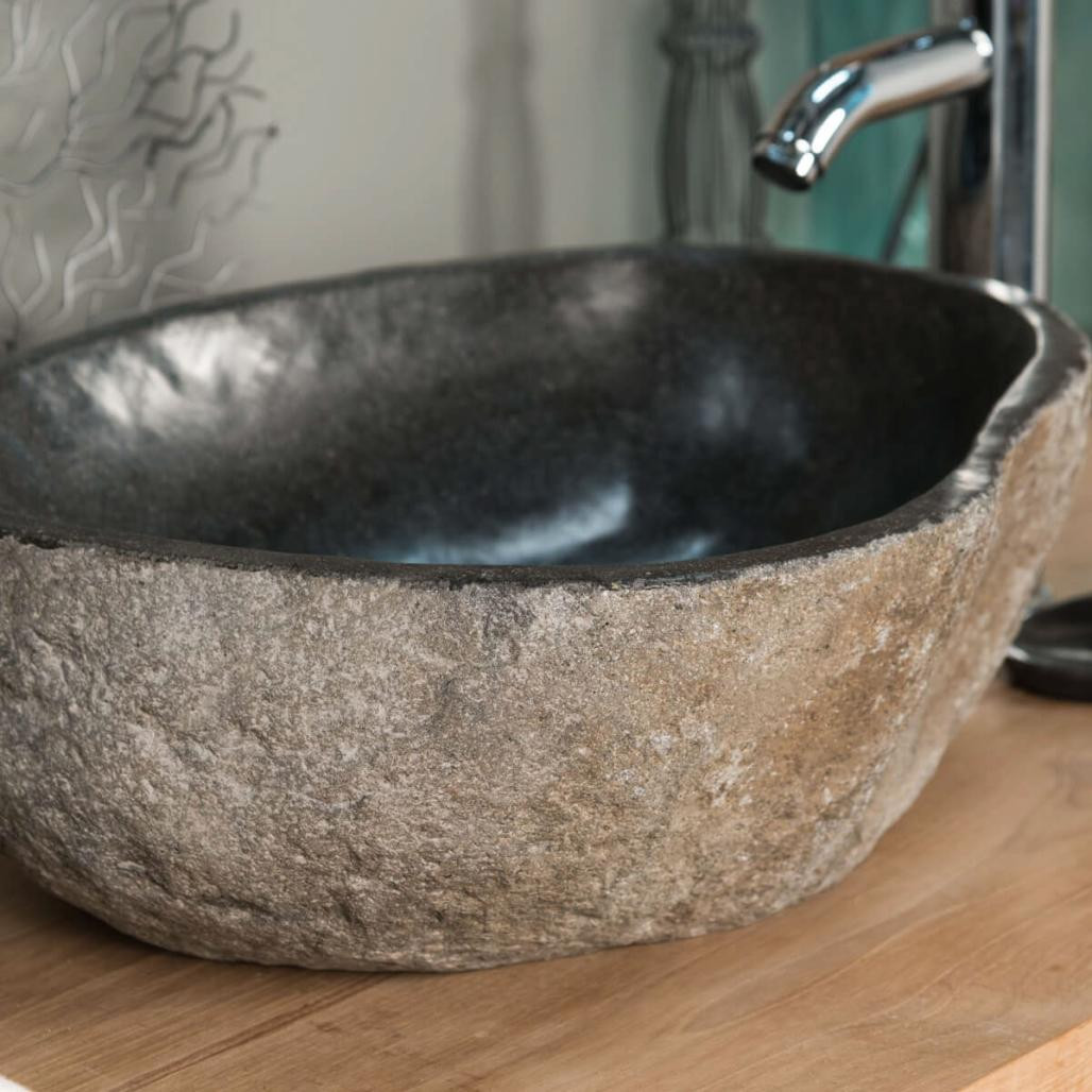 Lavabo sobre encimera de piedra natural piedra de río 40 cm Lavabo sobre encimera de piedra natural piedra de río 40 cm