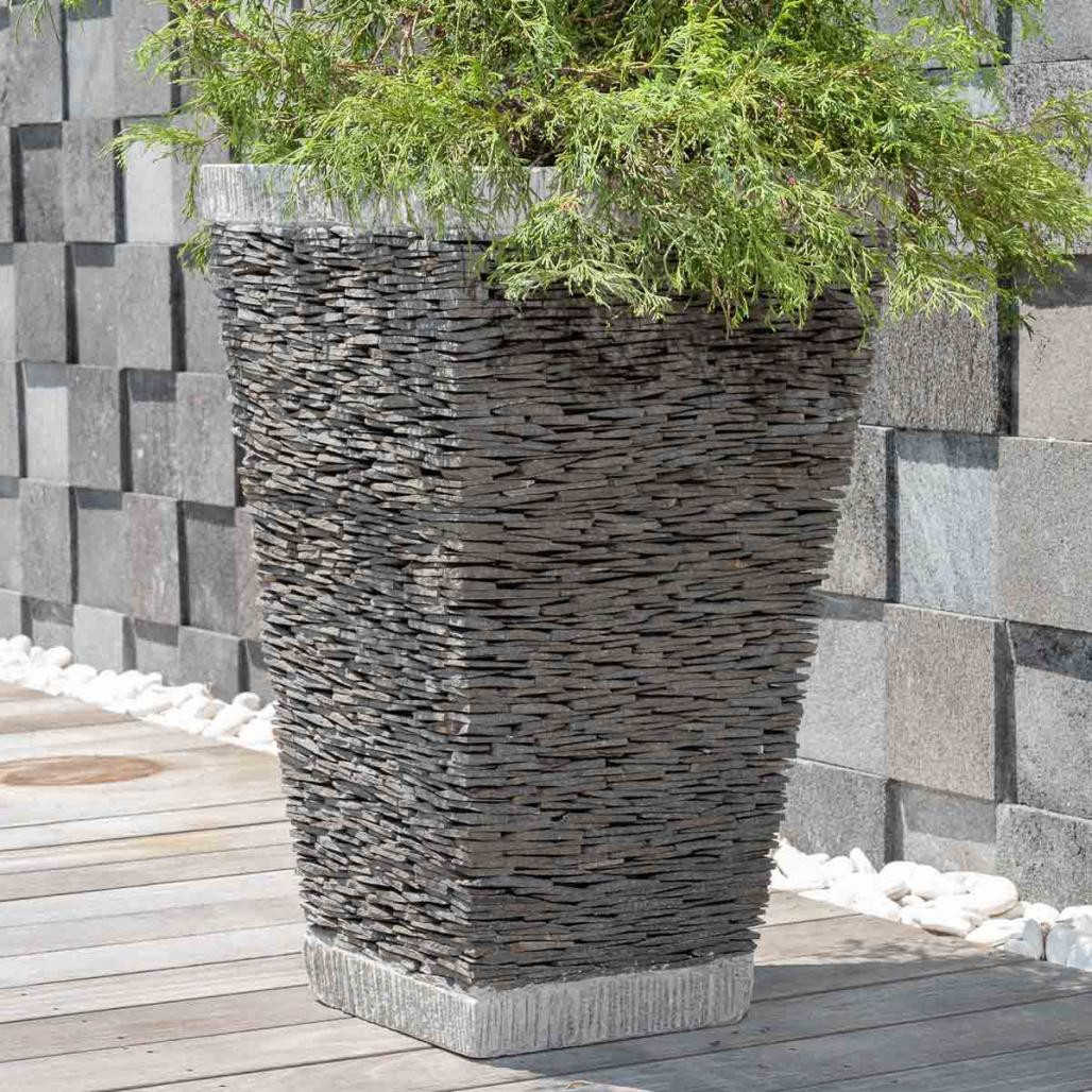 Maceta tiesto jardinera cuadrada pizarra 80cm piedra natural