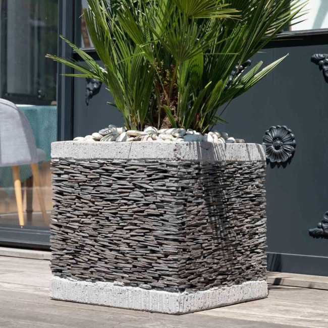 Maceta tiesto jardinera cubo pizarra 50 cm jardàn terraza piedra natural