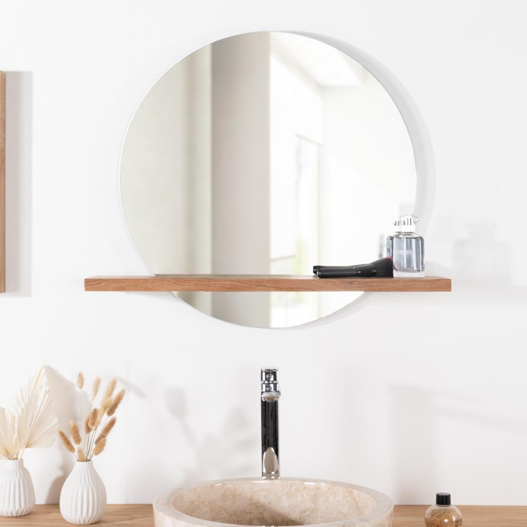 Espejo Bolonia redondo de teca maciza para cuarto de baño Espejo Bolonia redondo de teca maciza para cuarto de baño
